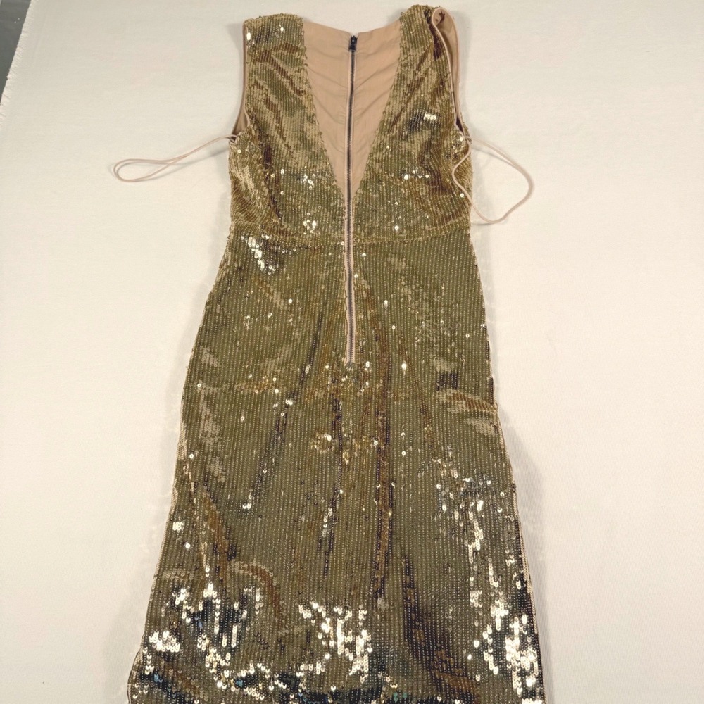 Alice + Olivia Sequin Maxi Dress Gold V-Neck Slit Gala Sparkle Glam Statement - Picture 14 of 16